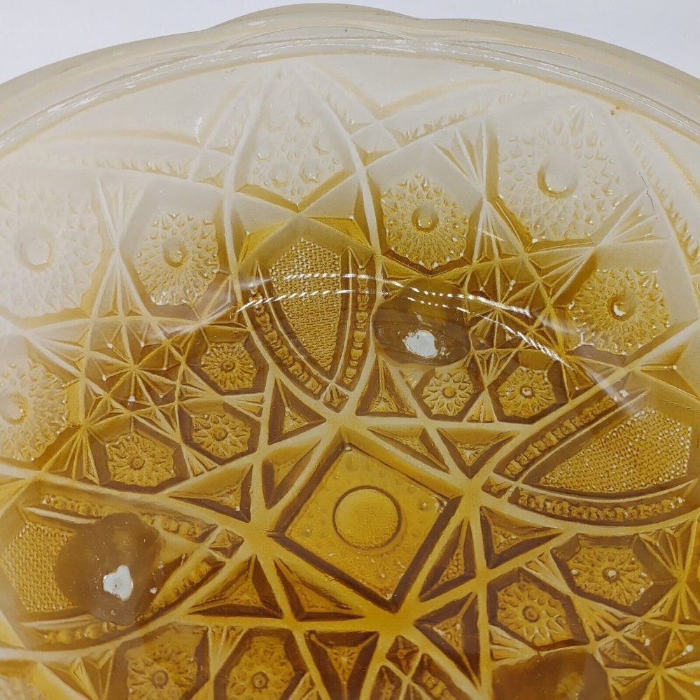 2 Toned Amber Depression Glass Round Mid Century Modern Footed Serving Bowl VTG - Picture 5 of 11